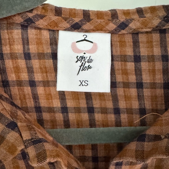 Son de Flor Checkered plaid Brown black linen Dress - Picture 4 of 16